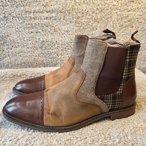 Stacy Adams Men's Leather & Tweed Chelsea Cap Toe Ankle‎ Boots - Size 13M NEW